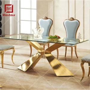 Modern Living Room Furniture Stainless Steel Glass Dining Table for Wedding Event