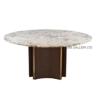 Dining Living Room Furniture Restaurant Wooden Base Natural Marble Dining Round Table