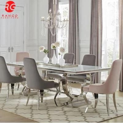 Foshan Manutufacture Stainless Steel Legs Heavy Grey Marble Top Dorset-White-Marble Table Dining Room Furniture