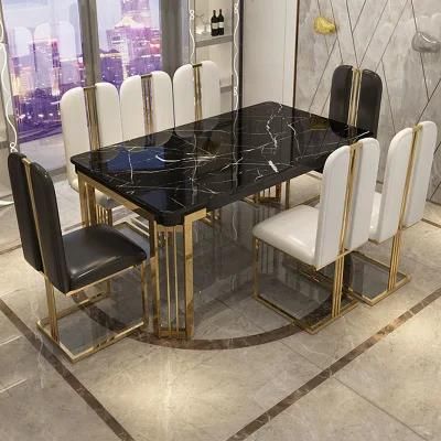 High-Quality Modern Design Home Furniture Artificial Marble Top and Metal Stainless Steel Base Dining Table