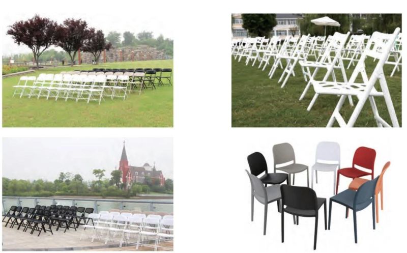 New Hot Sale China Wholesale Top Quality White Color Plastic Folding Chair for Event, Dining, Garden, Coffee, Bar, Hotel, Leisure Furniture Camping