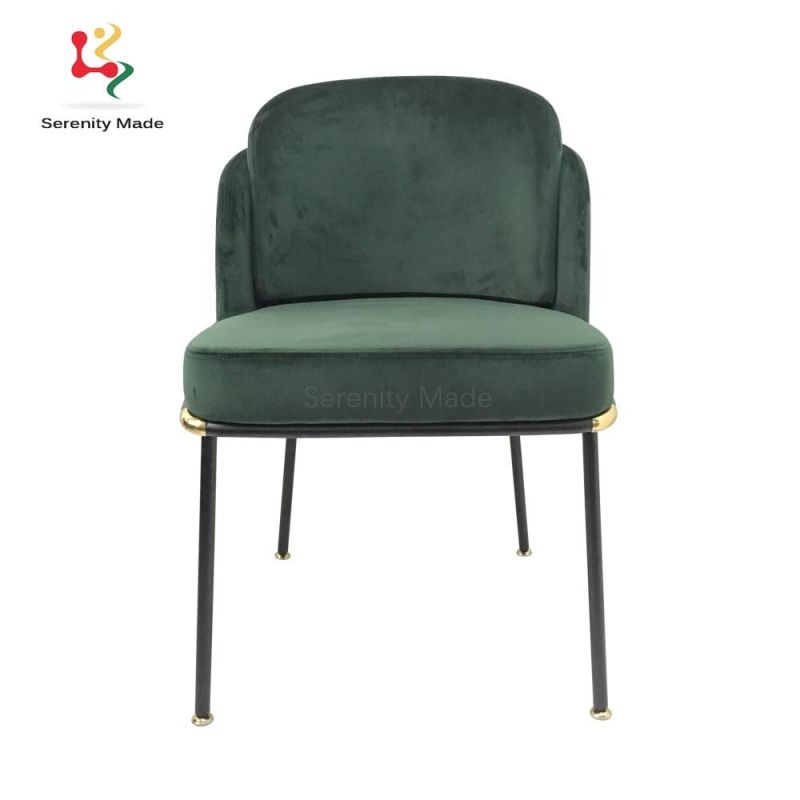 Green Velvet Upholstered Restaurant Dining Chair with Black Steel Legs