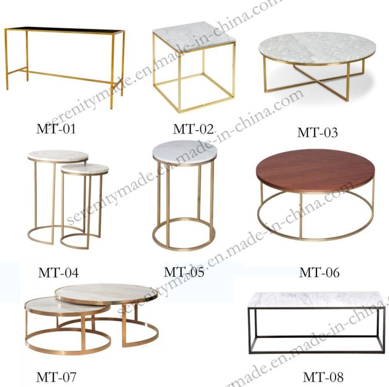 Home Furniture Metal Frame Marble Dining Table with Faux Marble Top