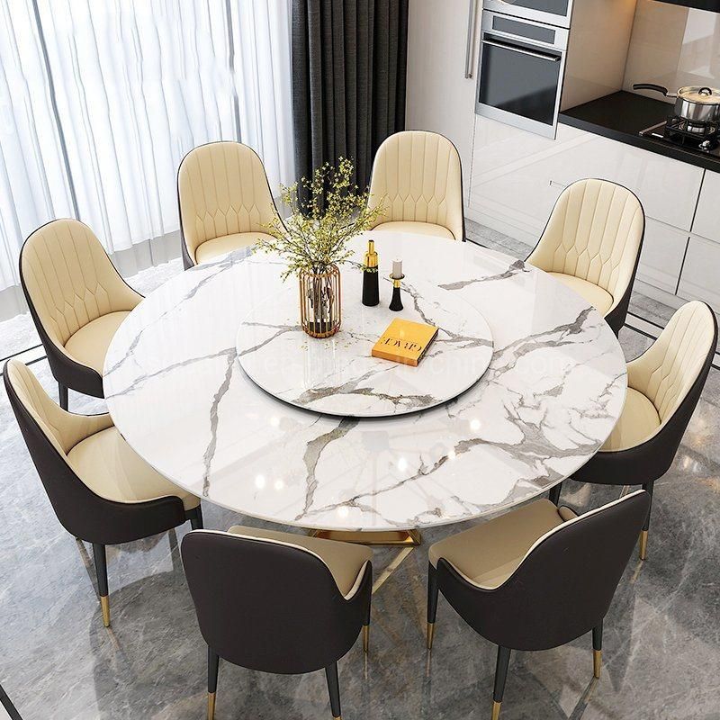 Wholesale English Design Hotel Round Rotating White Marble Dining Table