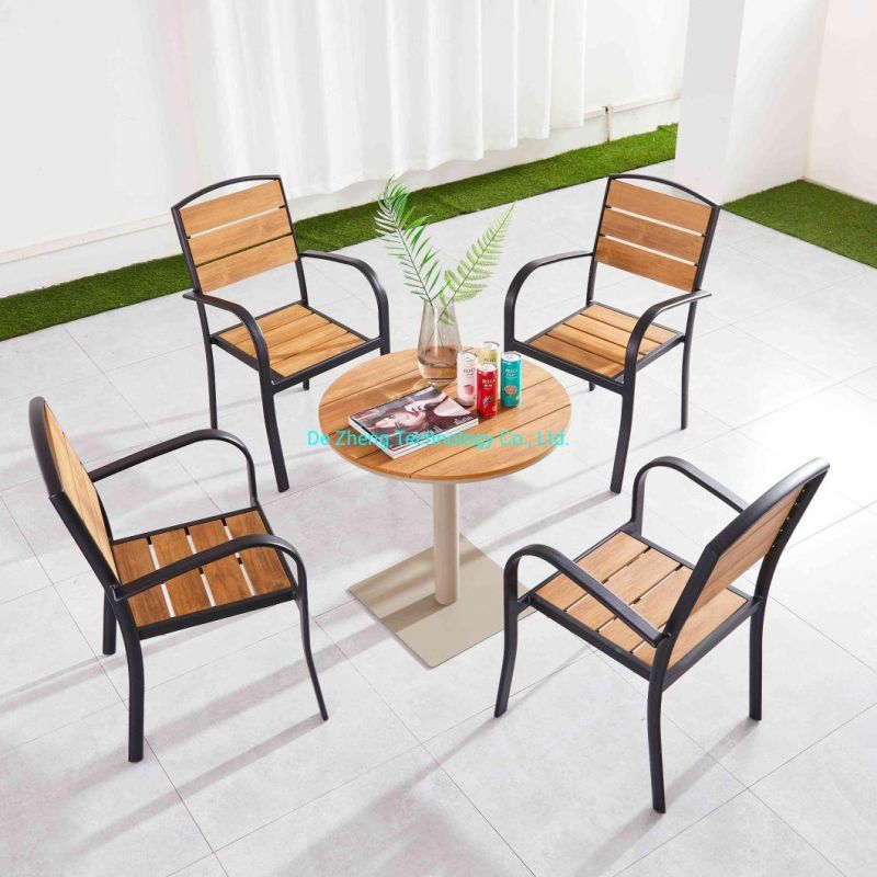 Outdoor Living Furniture Manufacture Sale Balcony Metal Garden Rattan Wicker Bamboo Table Bistro Dining Table Set for Restaurant