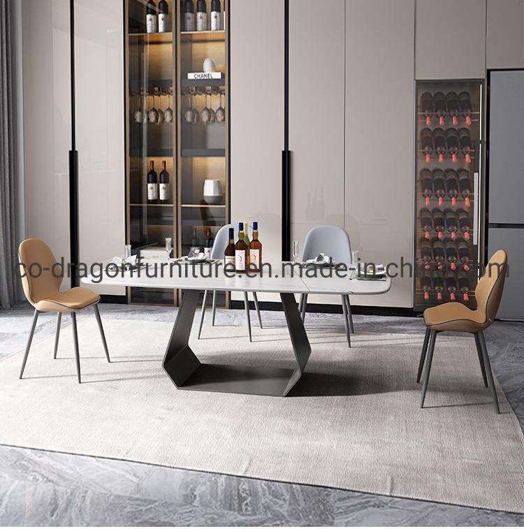 New Design Home Furniture Steel Dining Table with Marble Top