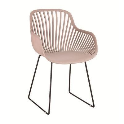 Hot Selling High Quality PP Plastic Seat with Metal Frame Legs Outdoor Back Dining Chair with Arms