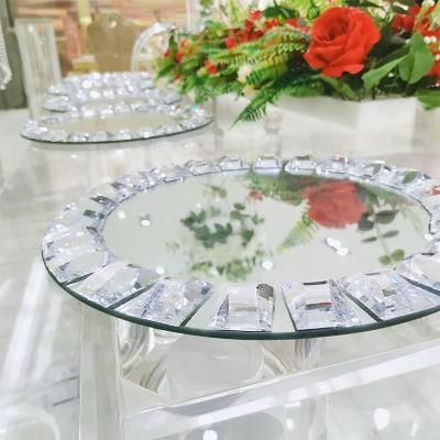 Crystal Plate Mirror Luxury Wedding Charge Plate for Event Party Decoration Wholesale