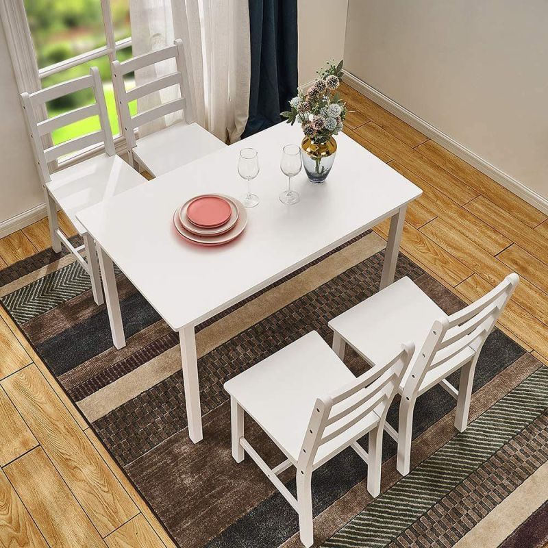 Wood furniture set with one dining table and four dining chairs