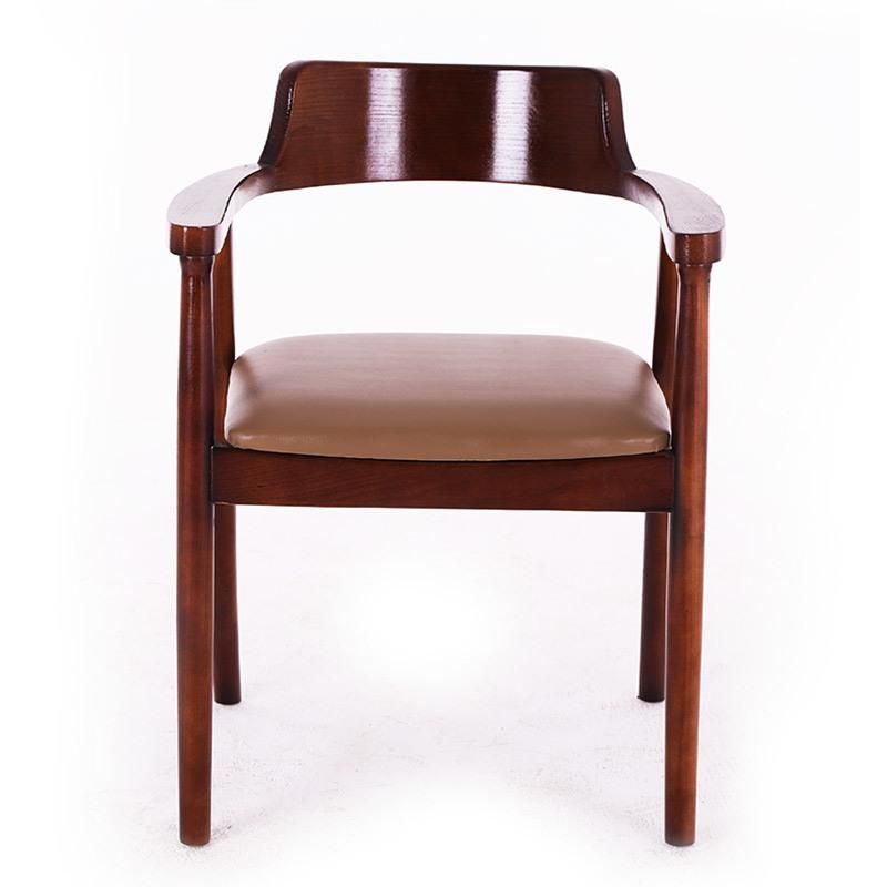 Wood Armchair Backrest Casual Restaurant PU Leather Dining Chairs