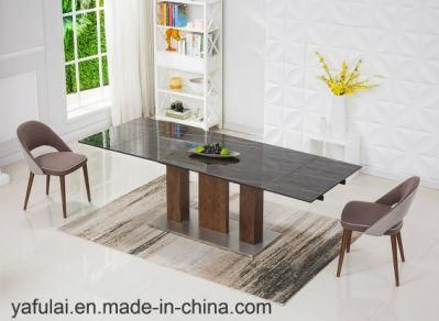 Italy Design Portor Gold Ceramic Wood Brace Dining Table Set