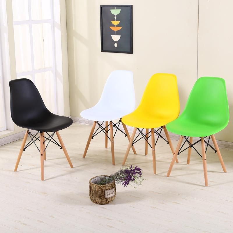 White Plastic Backrest Beech Wood Dining Chair