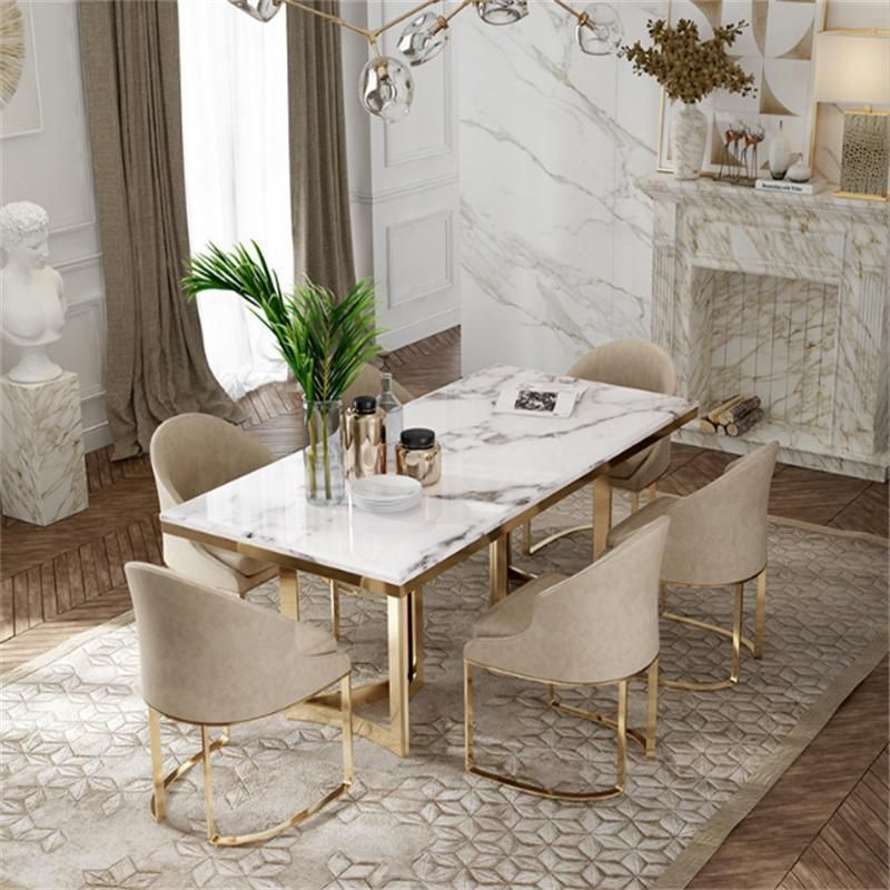 Nordic Light Luxury Marble Metal Dining Table Combination Modern Minimalist