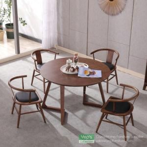 Solid Wood Round Dining Table with Walnut Veneer Dining Furniture Set