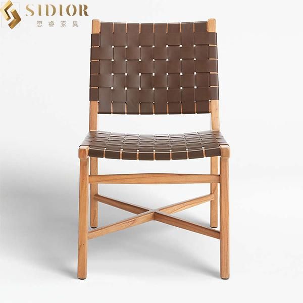 Italian Style Leather Upholstered Seat Solid Wood Legs Dining Chair