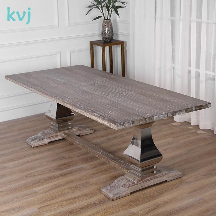 Kvj-7213 Reclaimed Wood Cross Legs Antique Rectangle Dining Table