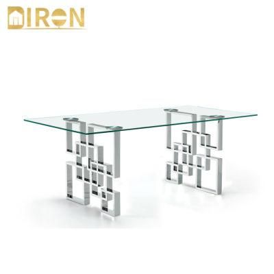 Cheap Price Glass Top Stainless Steel Dining Table for Dining Room Furniture