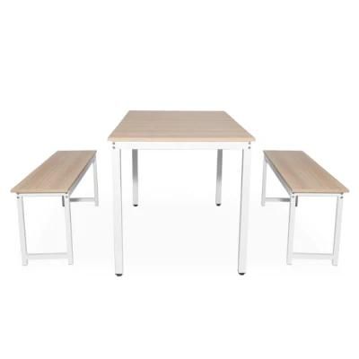 Modern White Kitchen Dining Table Set with 2 Benches