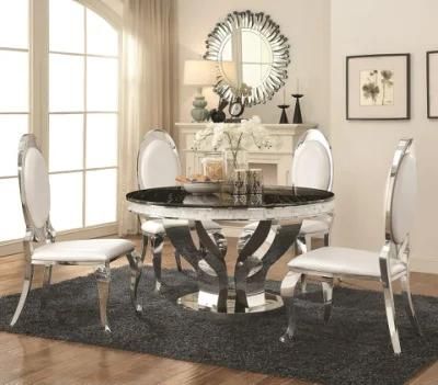 Modern Simple Stylish Dining Room Furniture Marble Top Unique Stainless Steel Base Round Dining Table Sets with Chairs