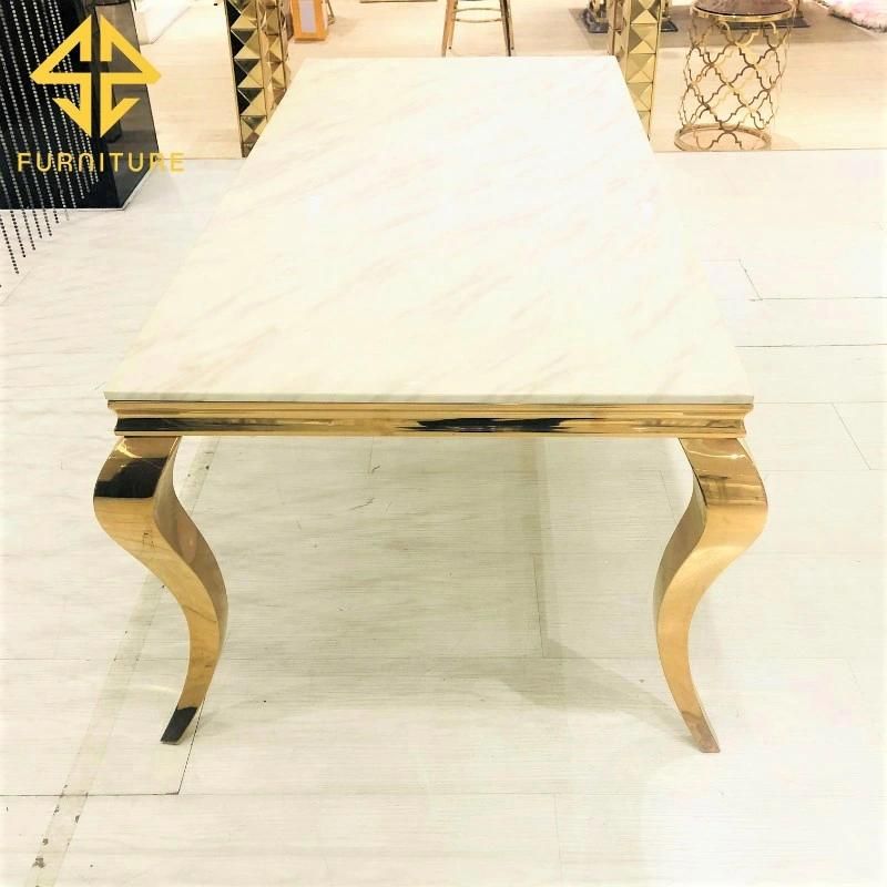 Wholesale Price High Quality Golden Stainless Steel Hotel Dining Table