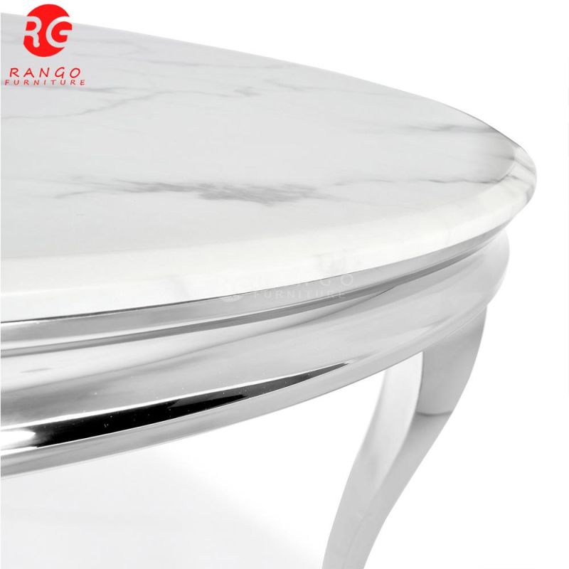 120cm Round Marble Top Dining Room Sets Dining Table with 6 Real Leather Dining Chairs Dt001-C