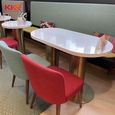 Wholesale Oval Shape White Solid Surface Dining Table with Metal Legs