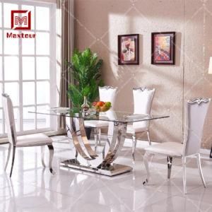Stainless Steel Table and Chairs for Dining Room Furniture Dining Table Set 6 Chairs of Glass Top