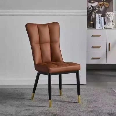 Modern Style High Back Dining Chair Vintage French Leather Metal Office Chair