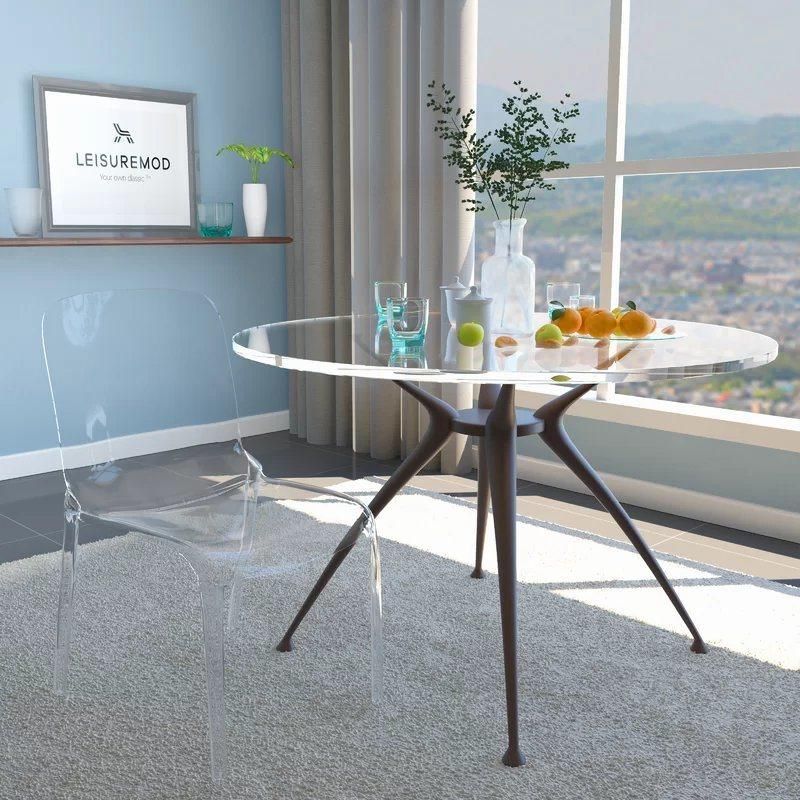 High Quality Furniture Modern Tempered Glass Round Dining Table with Metal Base