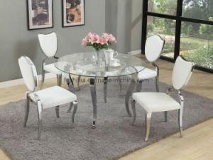 Glass Top Stainless Steel Dining Table and Chairs