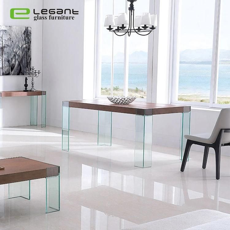 Rectangle MDF Top Dining Table with Glass Leg