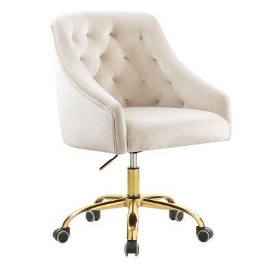 Plating Stainless Steel Frame Beige Velvet Dining Chair Stainless Steel Base Light Color Velvet Dining Chair