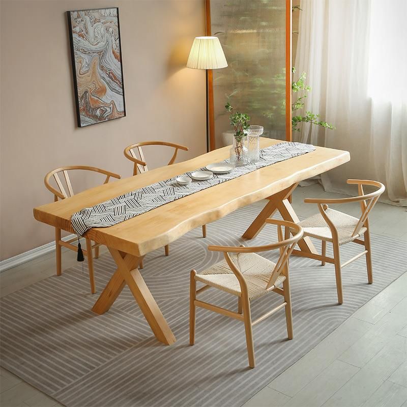 China Wholesales Furniture Natural Oak Finish Wooden Study Dining Room Table Modern Home Living Room Furniture Extendable MDF Marble Ceramic Top Bent Wood Table