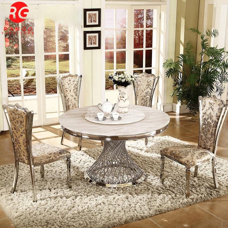 Restaurant Table Marble Top Round Dining Table Set High Quality Stainless Steel Base with Natural Marble Top