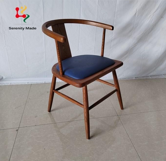 Wholesale Antique Design High Quality Restaurant Home Dining Room Solid Wood PU Leather Seat Dining Chair with Armrest