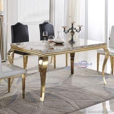 Luxury Curved Marble Top Golden Stainless Steel Restaurant Dining Table
