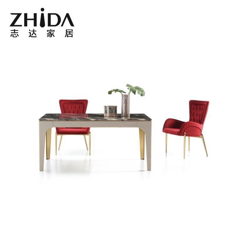 Delicated Italian Leather Upholstery Dinner Table Base Villa and Star Hotel Use Dining Tables