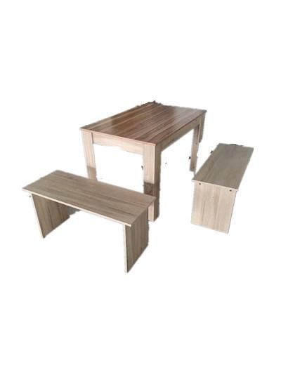 Modern Oak Side Table with Two Stools.