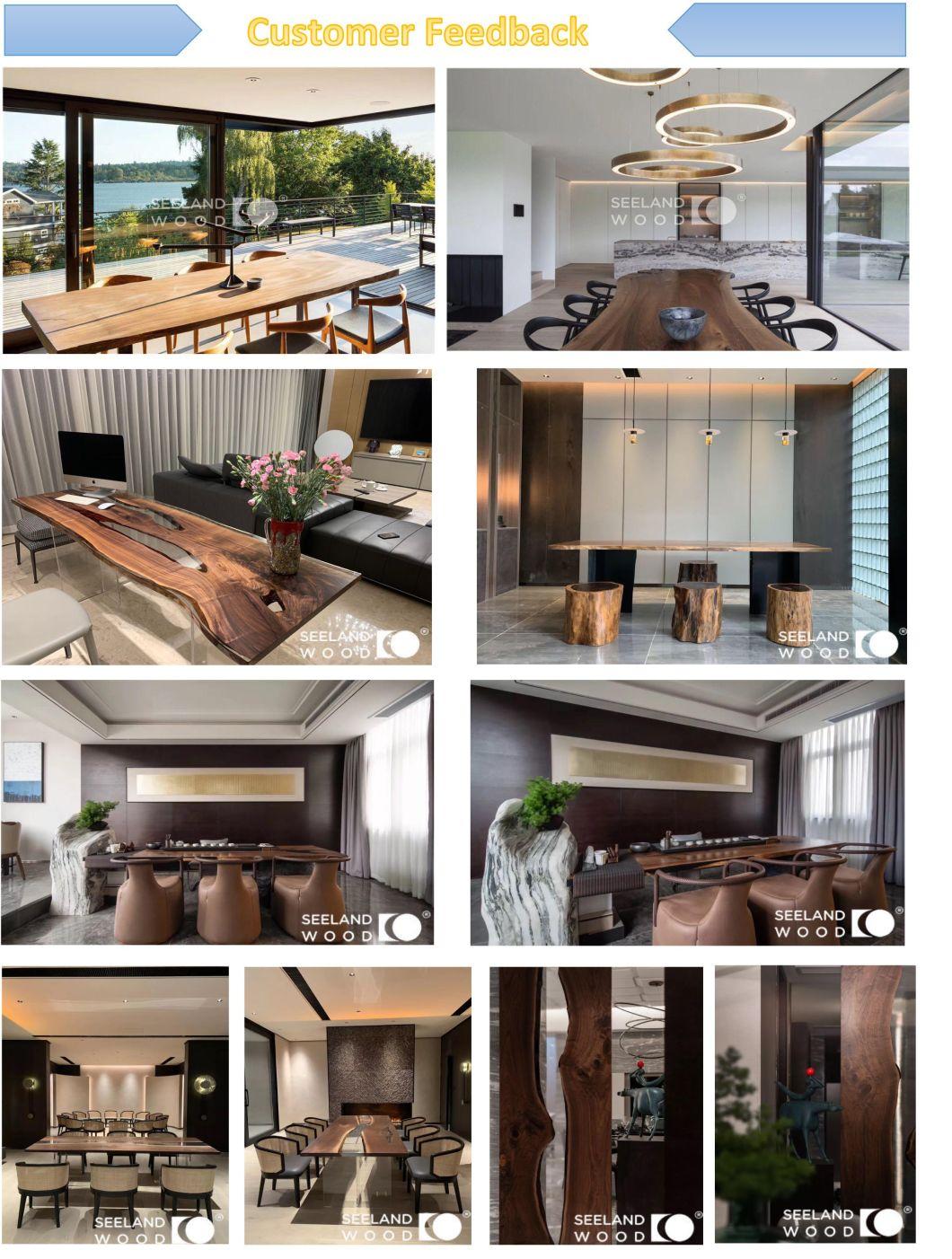 Custom Poplar/Walnut Wood Working Blue River Epoxy Resin Dining Table Top for Luxury Furniture