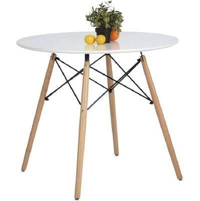 New Design Table Fashion Coffee Dining Table Home Furniture Round MDF Dining Table with Wood Leg