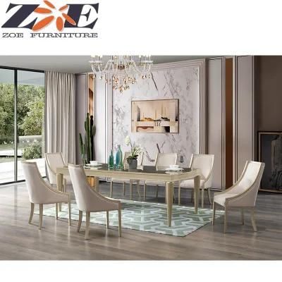 Global Hot Sale MDF and Solid Wood High Gloss Painting Dining Room Furniture with Eight Chairs