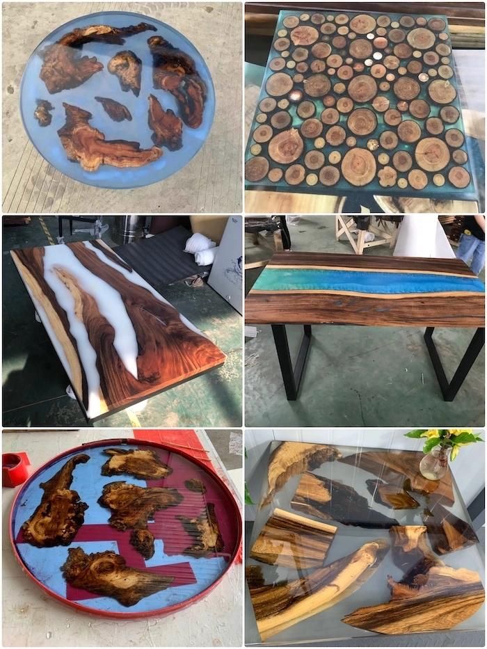 Coffee Table Epoxy Filled Wood Top Resin Table