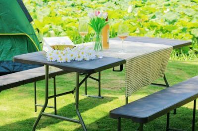 EU Standard Garden Furniture 8 Seats Portable Black Plastic Folding Table for Picnic Dining Party