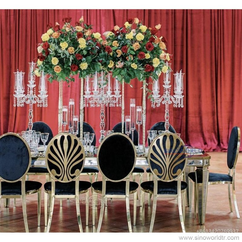 Foshan Gold Stainless Steel White Leather Dining Chair with Crystal Pulling Buckles for Wedding Events Banquet