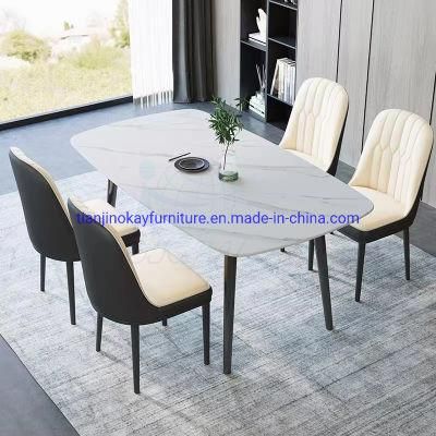 Okay Modern Light Luxury Style White Rectangle Marble Top Dining Table Set with 4 Seats Chairs Set for Home Dining Room Furniture