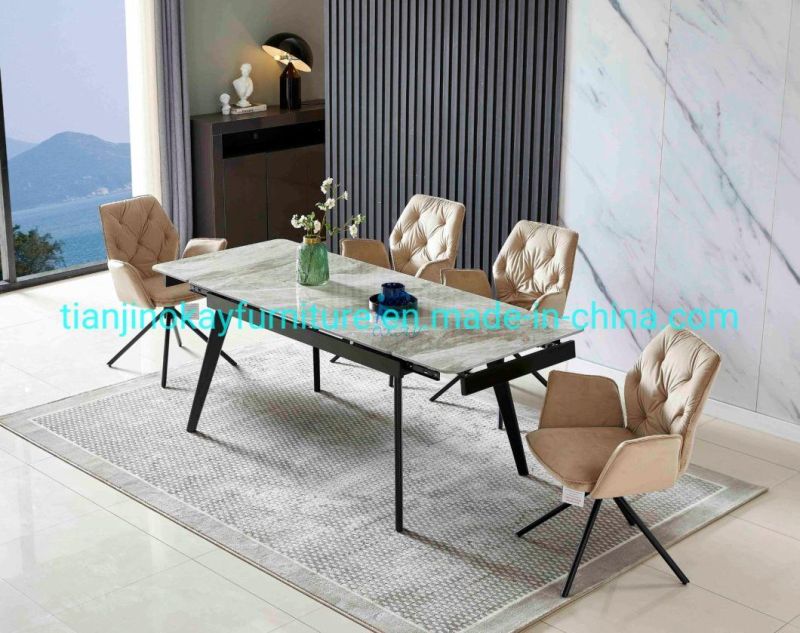 Italian Modern Folding Extendable Furniture Dining Table Sets Luxury 6 Chairs Sintered Stone Ceramic Marble Dining Table Set