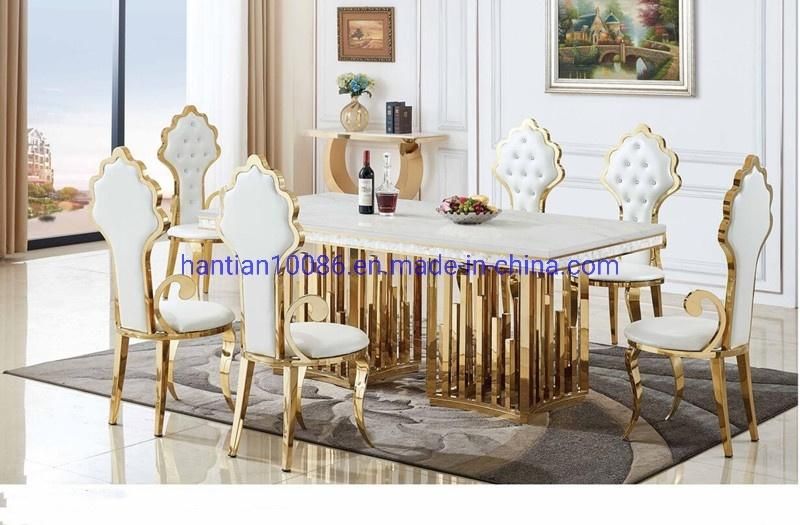 Hotel Living Room Glass Top Gold Dining Stainless Steel Ten Persons Table Chair