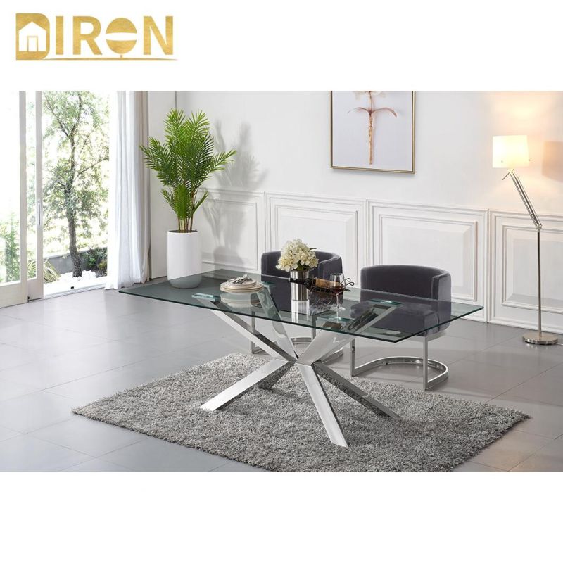 Modern Home Natural Marble Glass Stainless Steel Furniture Dining Table