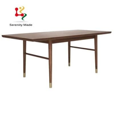 Commercial Restaurant Furniture Wooden Frame Rectangle Dining Table with Brass Foot