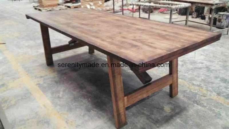 Rustic Style Wooden Trestle Dining Table for Restaurant Use